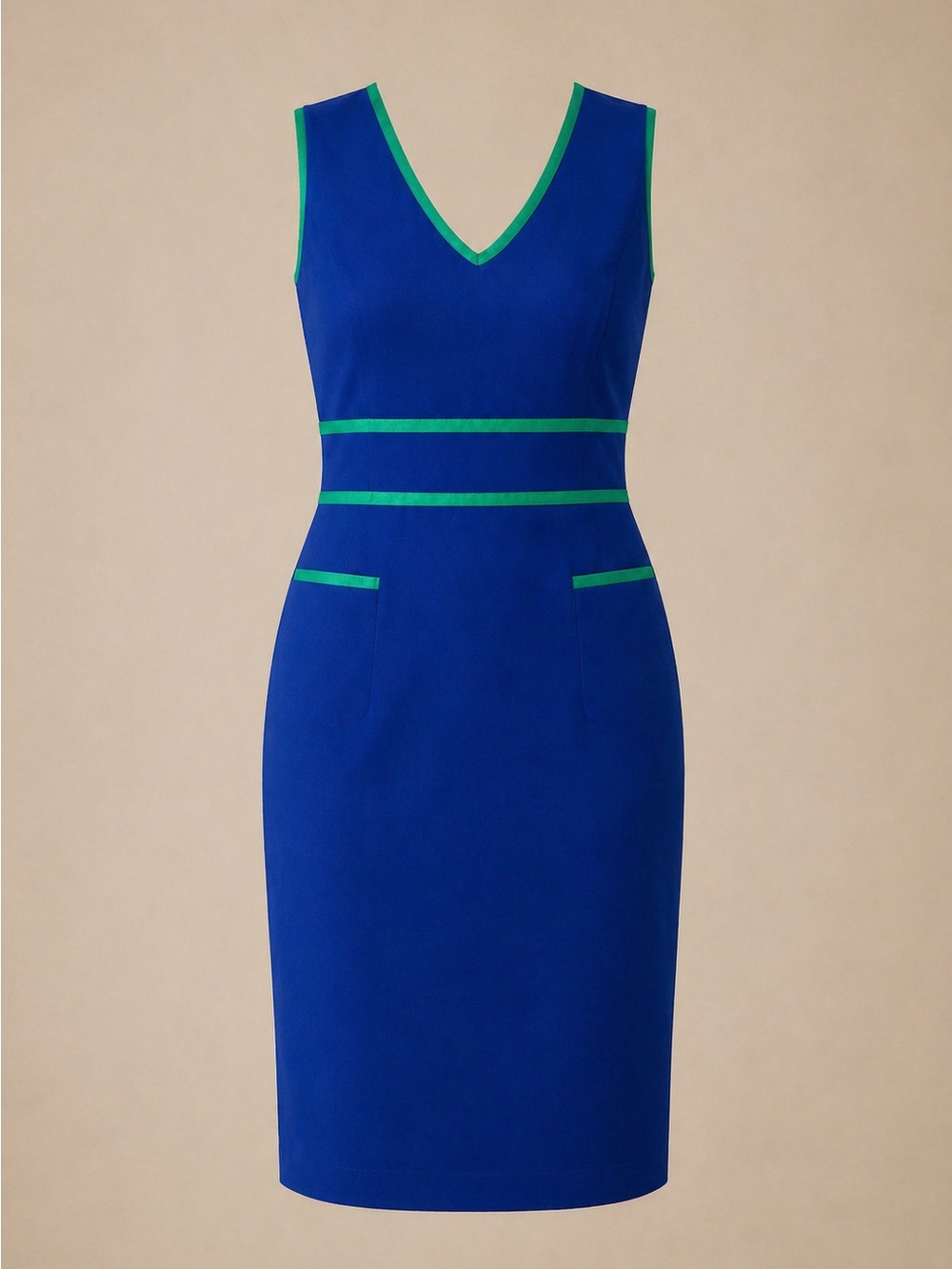 💙✨ Anne Klein Blue Sheath Dress w/ Green Trim – Size 2 💼💚 - Picture 2 of 12